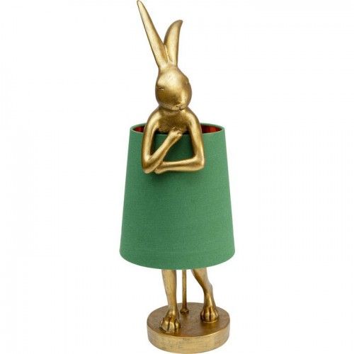 Goldene Hasenlampe mit grünem Lampenschirm RABBIT