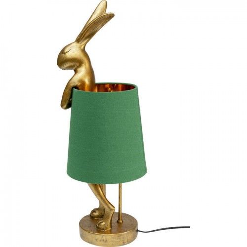 Gouden konijnenlamp met groene lampenkap KONIJN