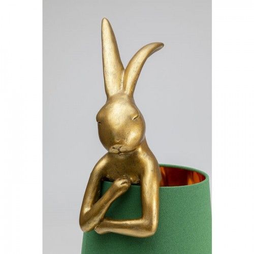 Gouden konijnenlamp met groene lampenkap KONIJN