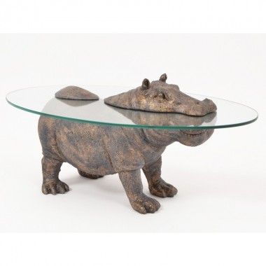 Side table with hippopotamus glass trays KENYA