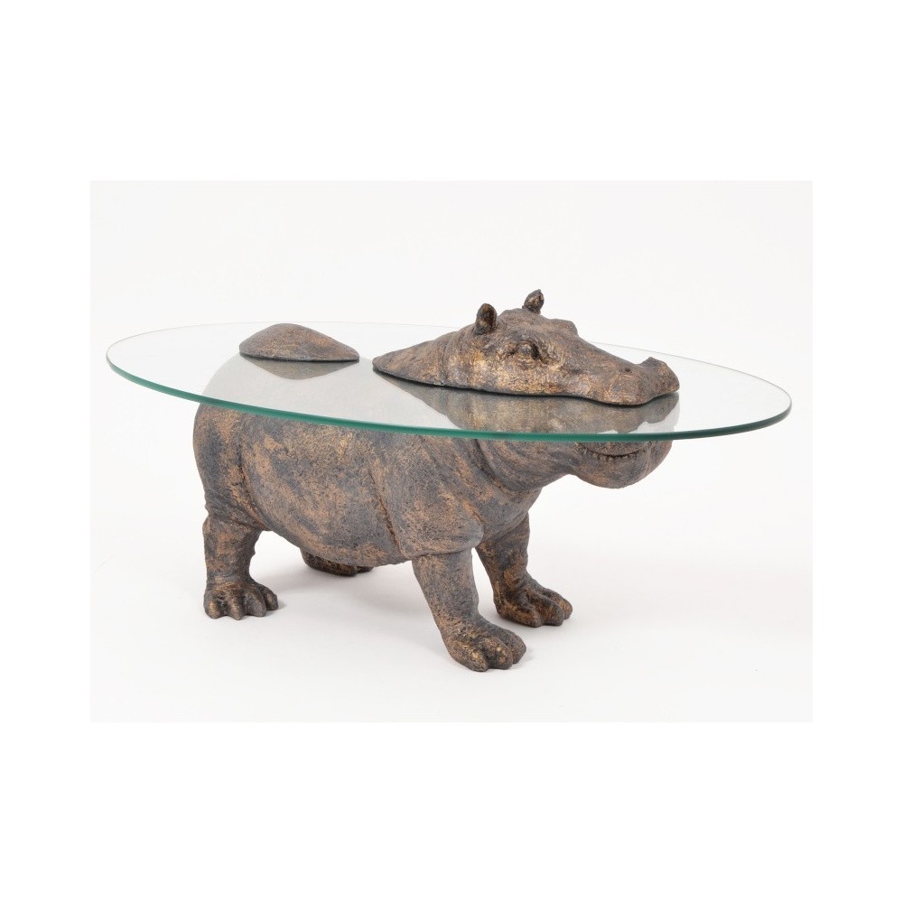 Side table with hippopotamus glass trays KENYA