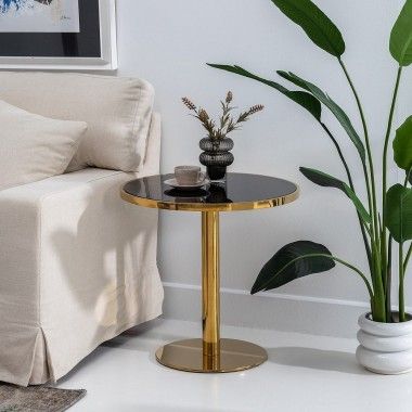 Round wood and gilded iron side table