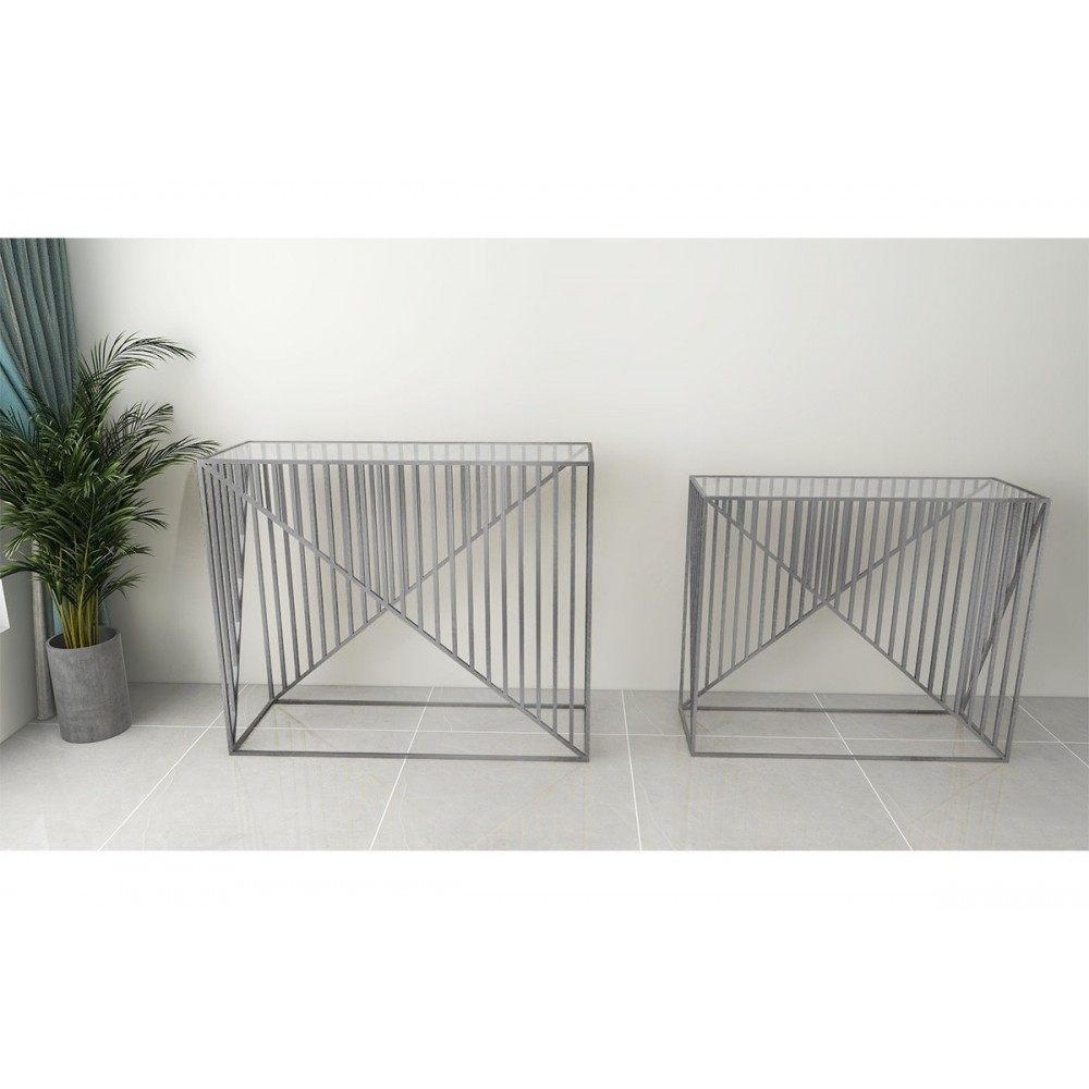 Set van 2 mixgrafische artistieke ART DE FER-consoles