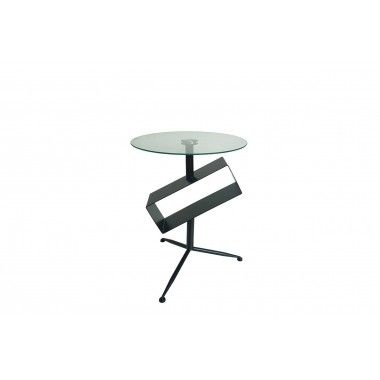 Mesa de apoio STAX vidro redondo e porta-revistas preto SOCADIS — com acessórios de decoração 2
