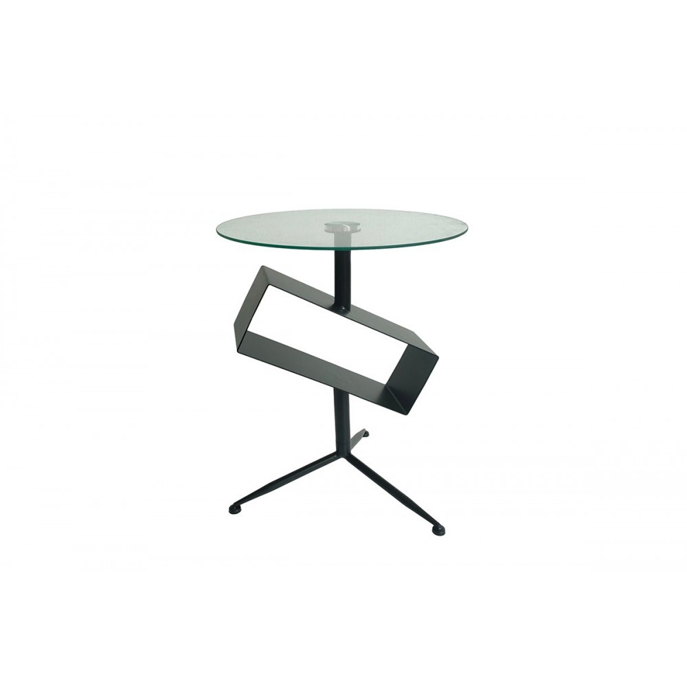 Beistelltisch mit Zeitschriftenhalter aus Glas und Metall STAX