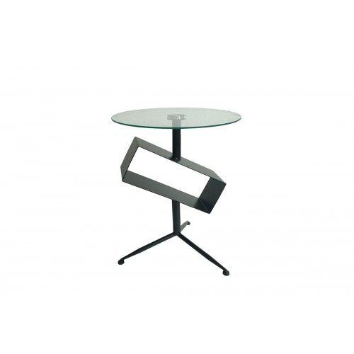 Bout de canapé porte revue verre et métal STAX
