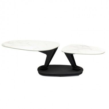 Mesa de centro FRANKLIN dois tampos giratórios efeito mármore branco KARE Design — vista frontal