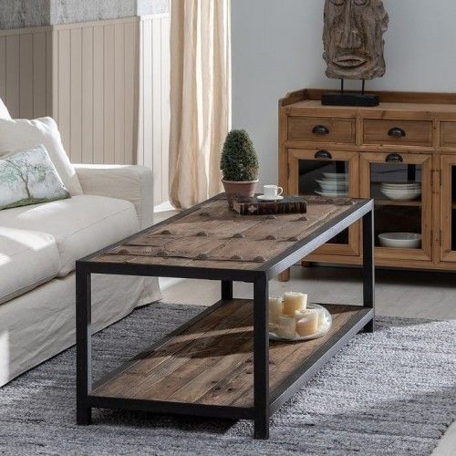 Table basse noire naturel bois d'orme 165x64x55cm OLMO