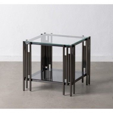 Small black table glass and steel 53cm BLACK