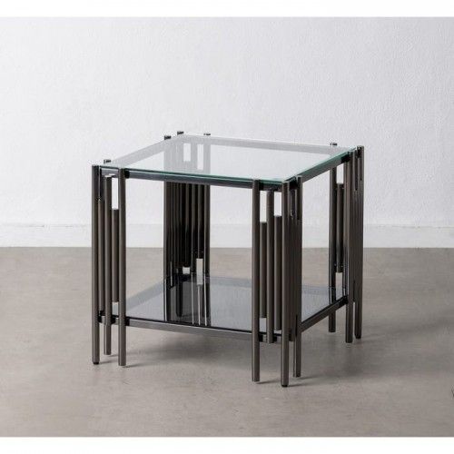 Petite table noir verre et acier 53cm BLACK