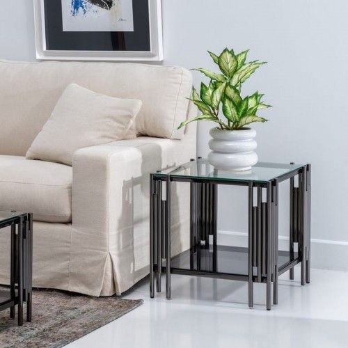 Petite table noir verre et acier 53cm BLACK