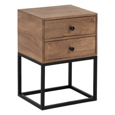 Petite table naturelle noir 2 tiroirs 61cm DOUBLE