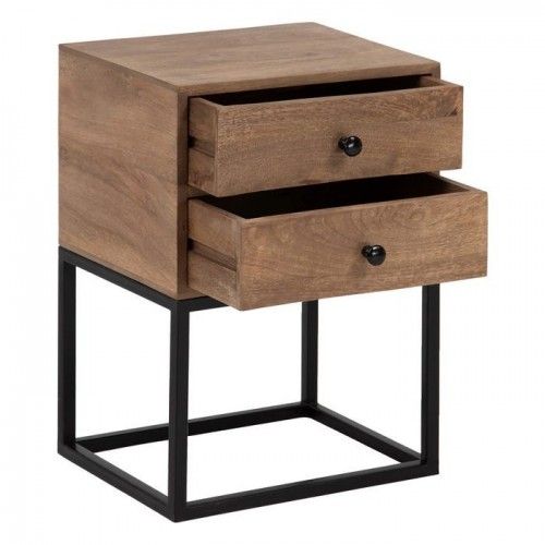 Small natural table black 2 drawers 61cm DOUBLE