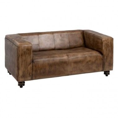 Sofá de couro vintage de 2 lugares castanho 146cm