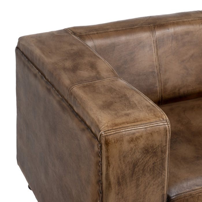 Sofá de dois lugares AUSTIN couro castanho 146 cm DENZZO — braço em couro de perto
