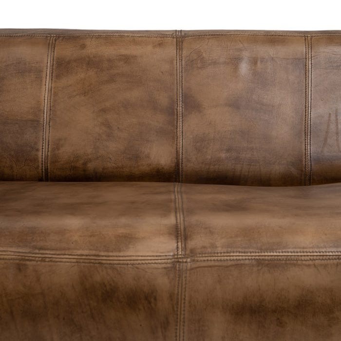 Canapé deux places AUSTIN cuir marron 146 cm DENZZO — détail du haut du dossier