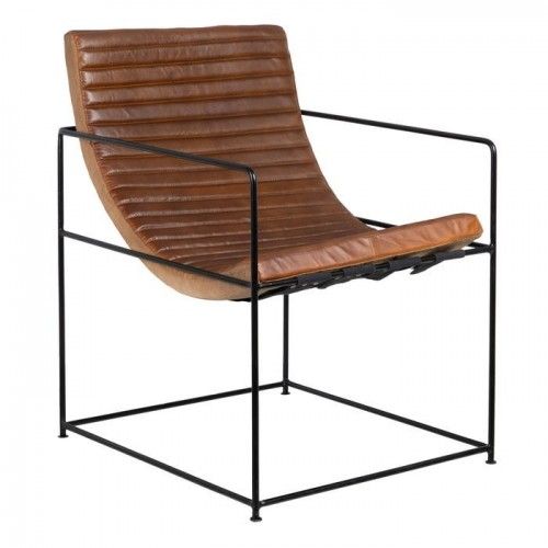 Fauteuil bruin leer en metaal 76 cm BRUIN