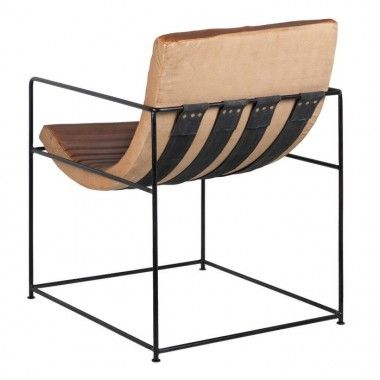 Brown leather and metal armchair 76cm BROWN