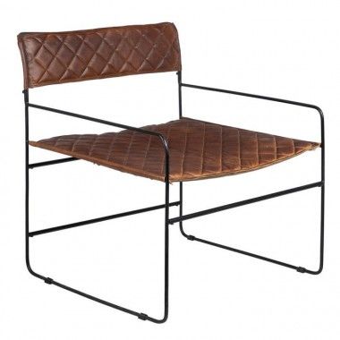 Brown leather and metal chair 89cm LOSANGE