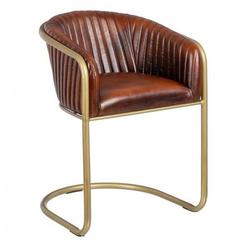 Brown leather and metal chair 74cm LOUNGE