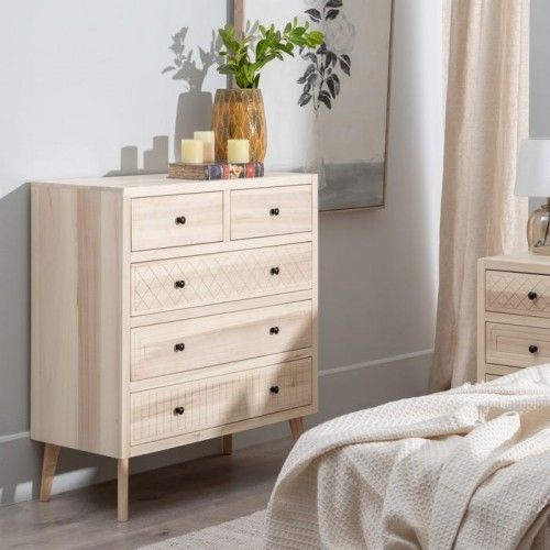 Natural wood chest of drawers 5 drawers 95cm MARIE