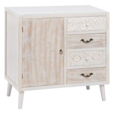 Buffet de madera 1 puerta 4 cajones 80cm FLEURIE