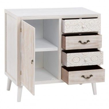 Buffet de madera 1 puerta 4 cajones 80cm FLEURIE