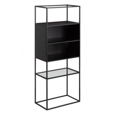 Black metal glass shelf 132cm BLACK