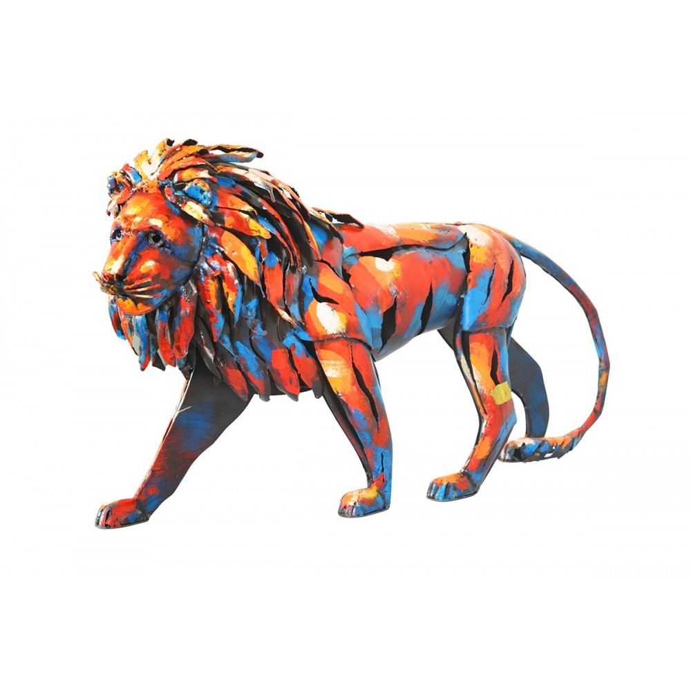 Escultura decorativa PIGMENT leão multicolor em metal SOCADIS — vista frontal