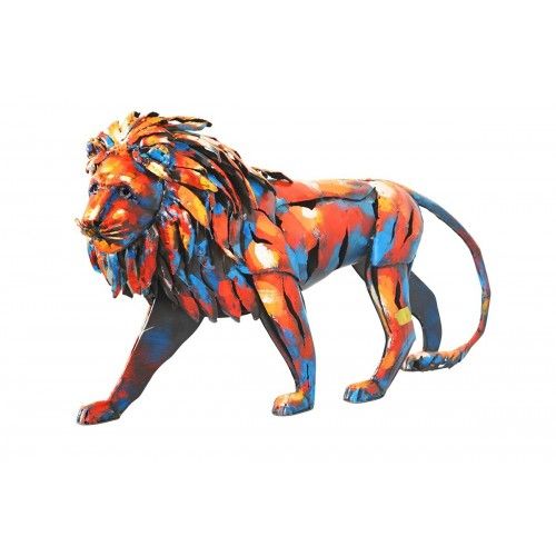 Escultura decorativa PIGMENT leão multicolor em metal SOCADIS — vista frontal