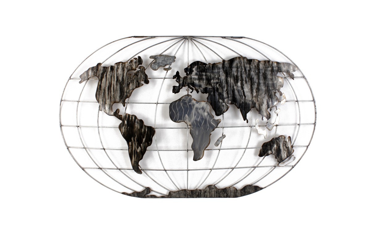 Wereldkaart wanddecoratie BEAUX ARTS zwarte metalen wereldkaart SOCADIS — vooraanzicht