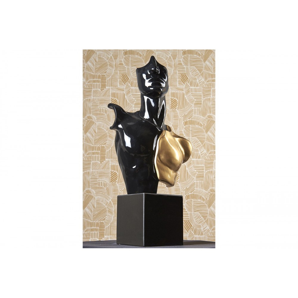 Dekorative Skulptur INITIAL schwarze Goldbüste eines Mannes SOCADIS — Inszenierung im Wohnzimmer