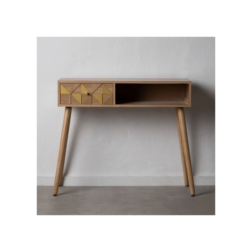 Console de madeira natural Oro / madeira 1 gaveta 1 armário Paulonia