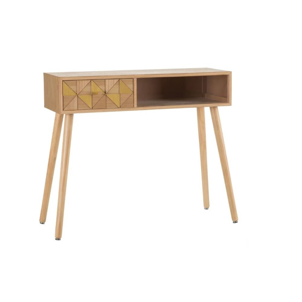 Console de madeira natural Oro / madeira 1 gaveta 1 armário Paulonia