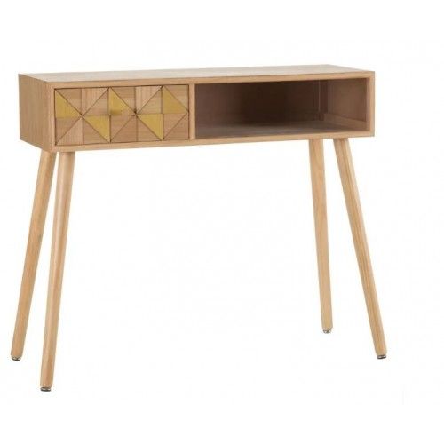 Console de madeira natural Oro / madeira 1 gaveta 1 armário Paulonia