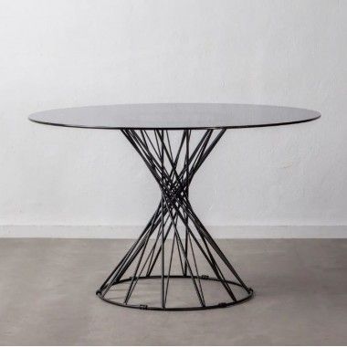 Ronde design eettafel gehard glas/zwart metaal CRYSTAL