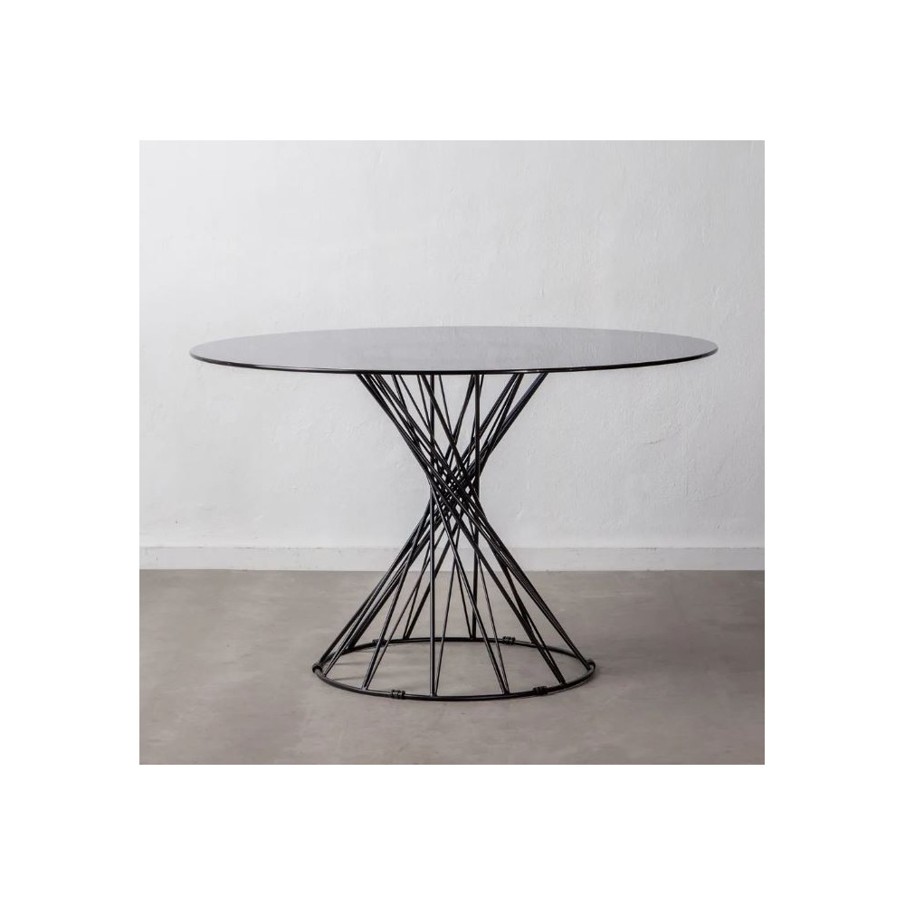 Ronde design eettafel gehard glas/zwart metaal CRYSTAL