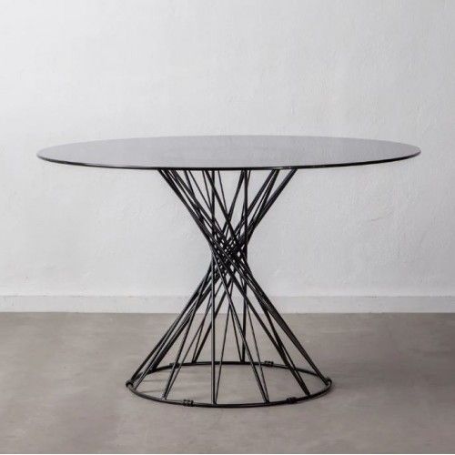 Round designer dining table tempered glass/black metal CRYSTAL