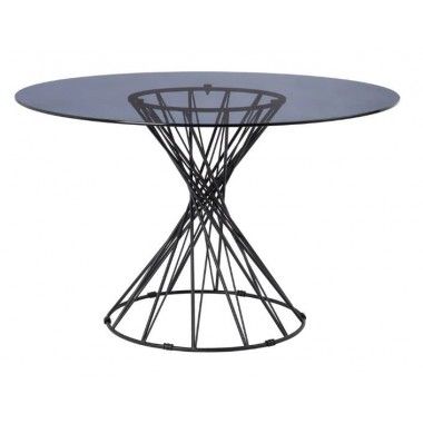 Ronde design eettafel gehard glas/zwart metaal CRYSTAL