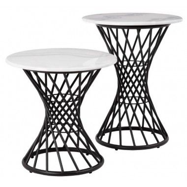 Designer side table marble look/black metal 60 cm CRYSTAL