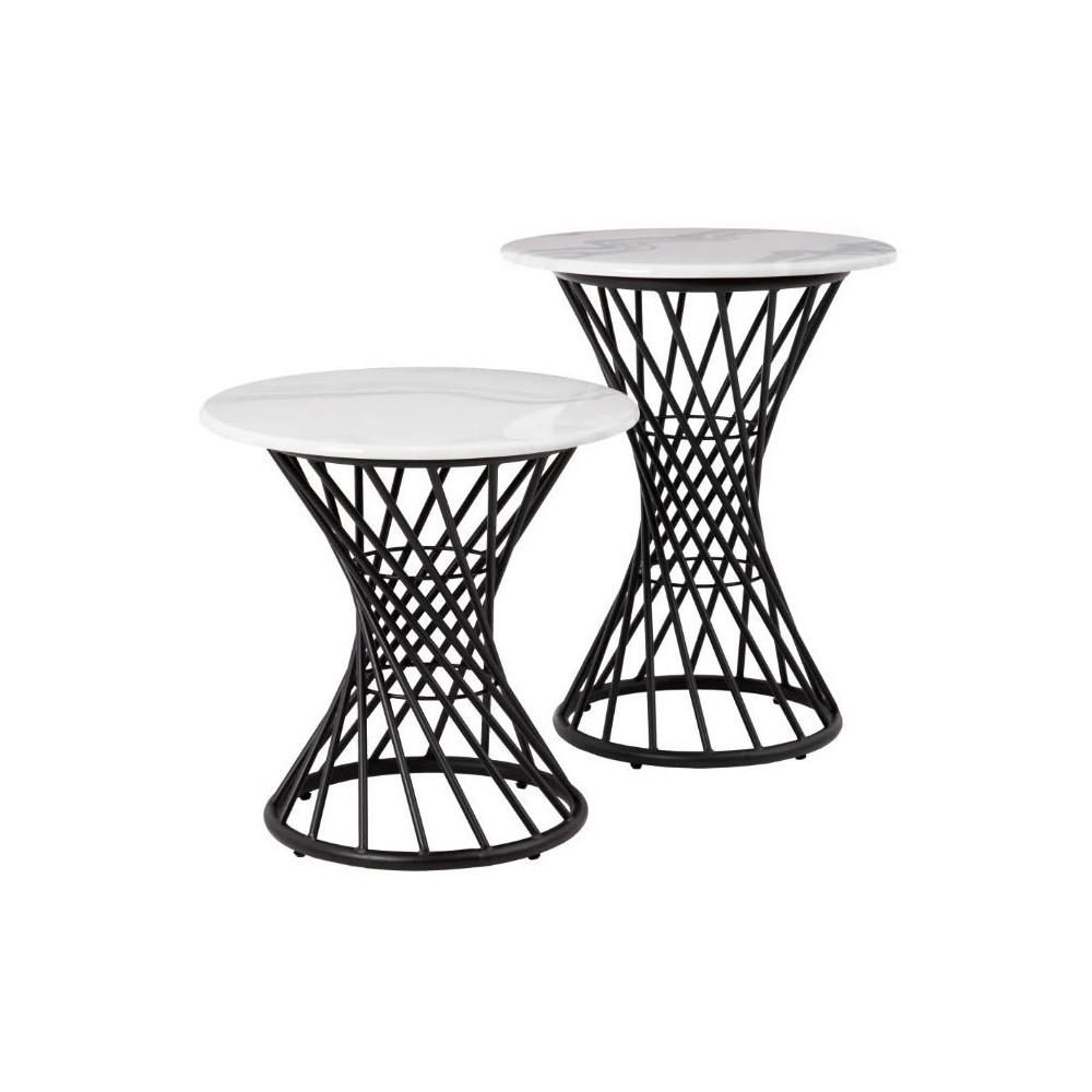 Table d'appoint design aspect marbre/métal noir 60 cm CRYSTAL
