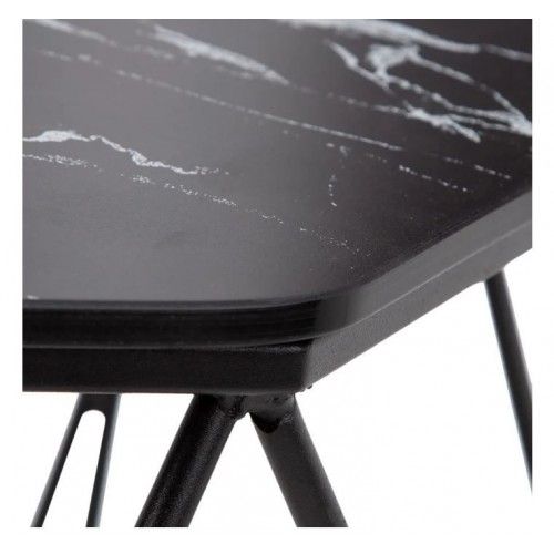 Table d'appoint verre aspect marbre noir/ métal LOSANGE