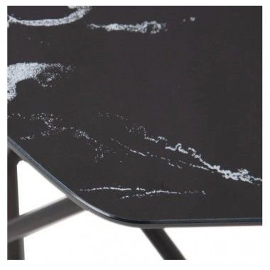 Side table black marble look glass/metal LOSANGE