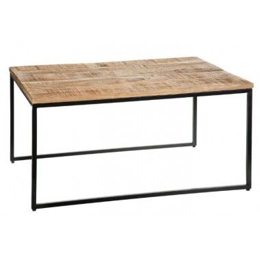 Set of 2 coffee tables in natural wood and black metal INA