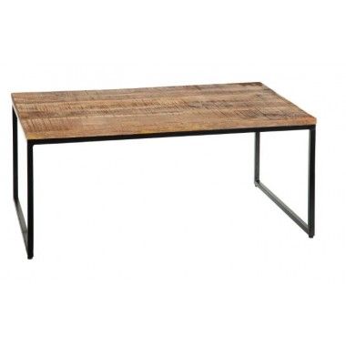 Set of 2 coffee tables in natural wood and black metal INA