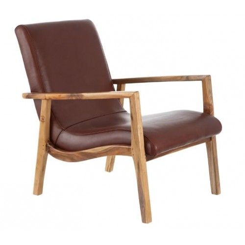 Fauteuil arrondi bois et cuir naturel WEAVE