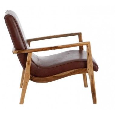 WEAVE rounded wood and natural leather armchair