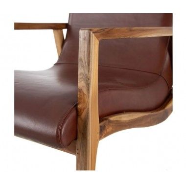 WEAVE rounded wood and natural leather armchair