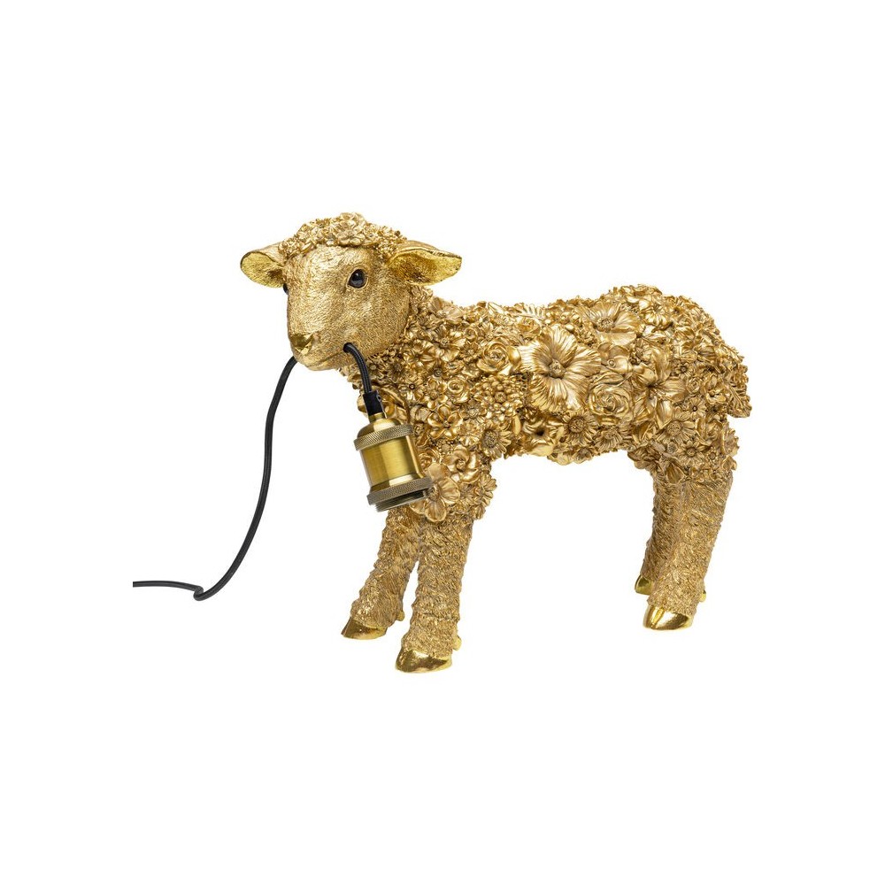 Lampada animale pecora dorata con fiori 36 cm LE MOUTON