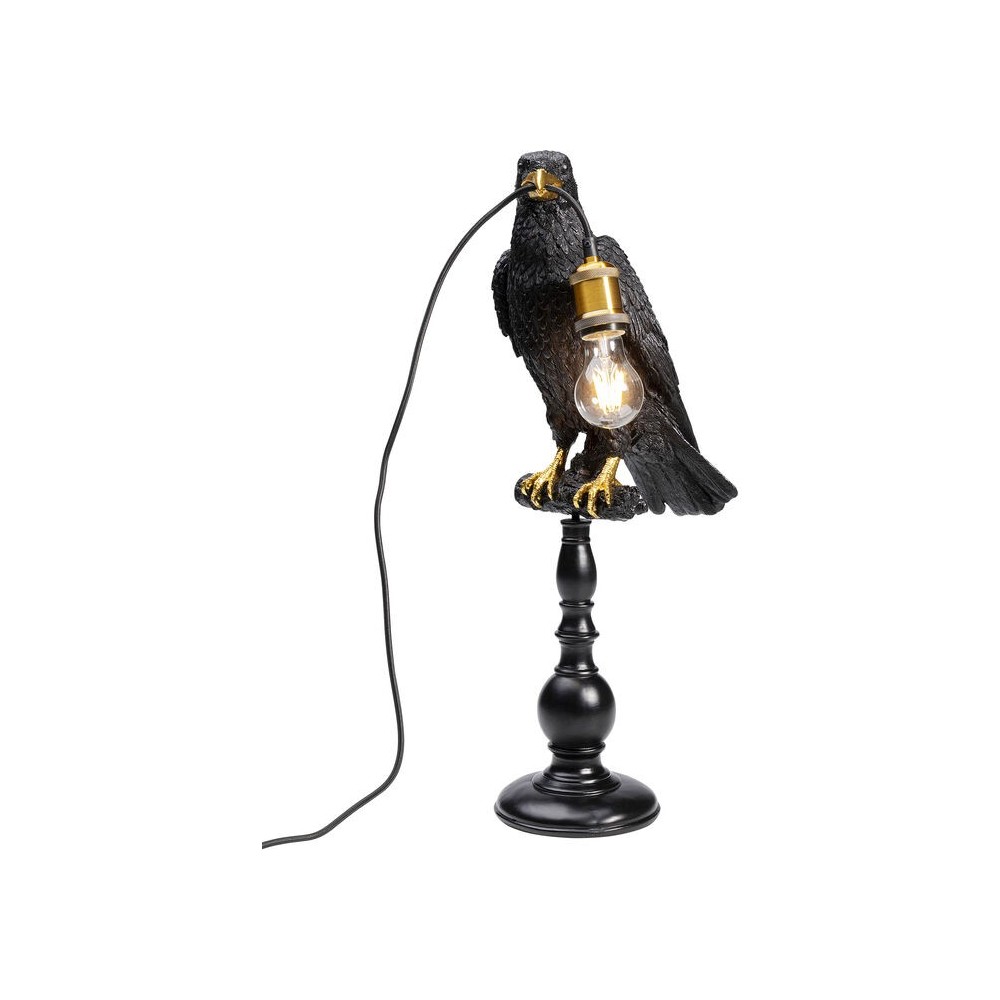 Pássaro preto pose lâmpada corvo o corvo